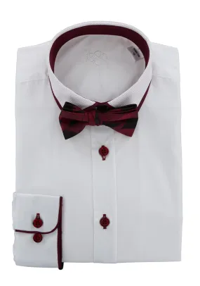 1880 Club Contrast Wine Trim Shirt and Bow Tie, White