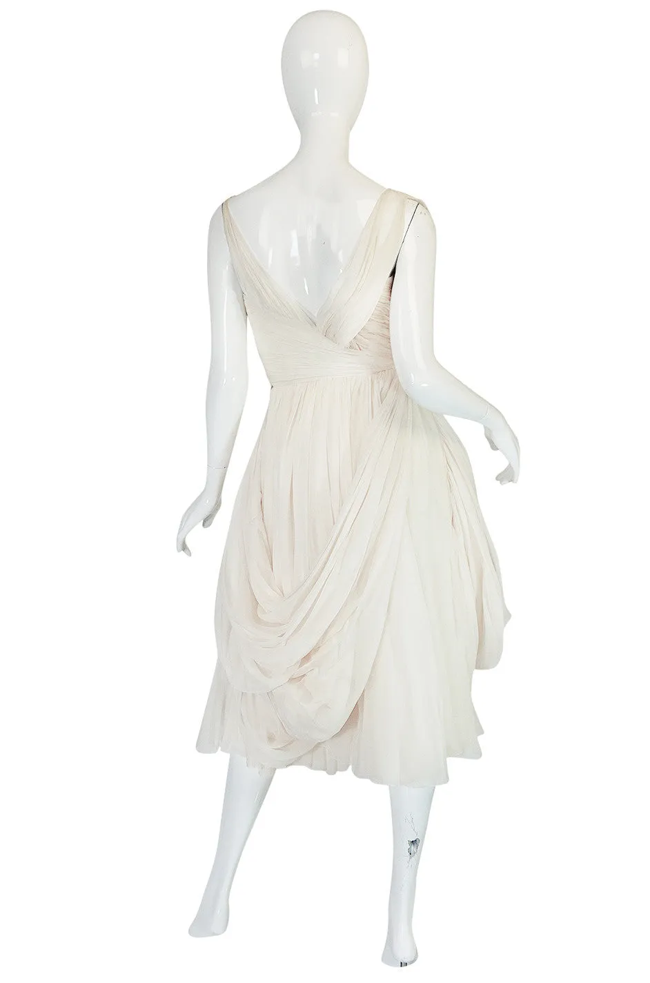 1950s Ivory Silk Pleated Dress in the Manner of Jean Desses