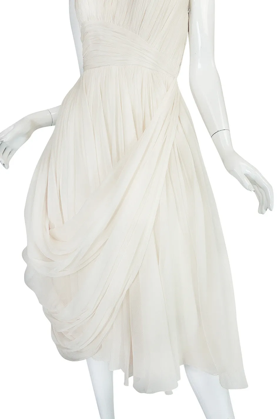 1950s Ivory Silk Pleated Dress in the Manner of Jean Desses