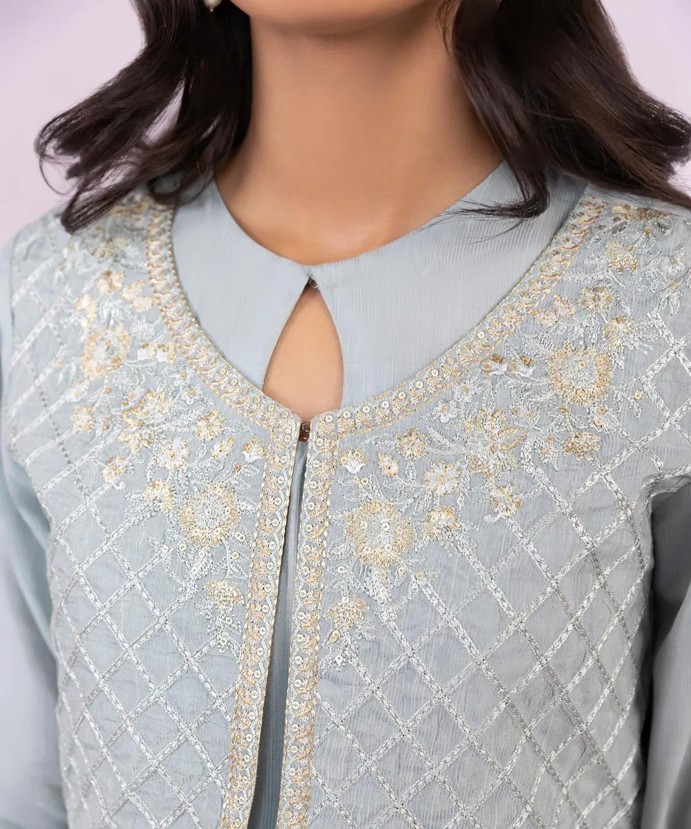 3 Piece - Embroidered Raw Silk Suit