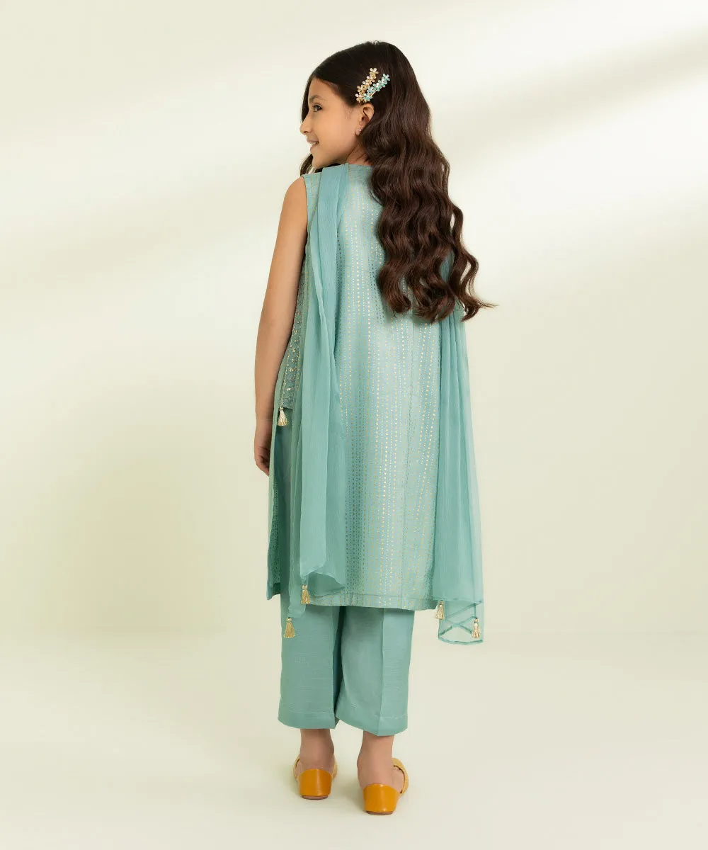 3 Piece - Embroidered Raw Silk Suit