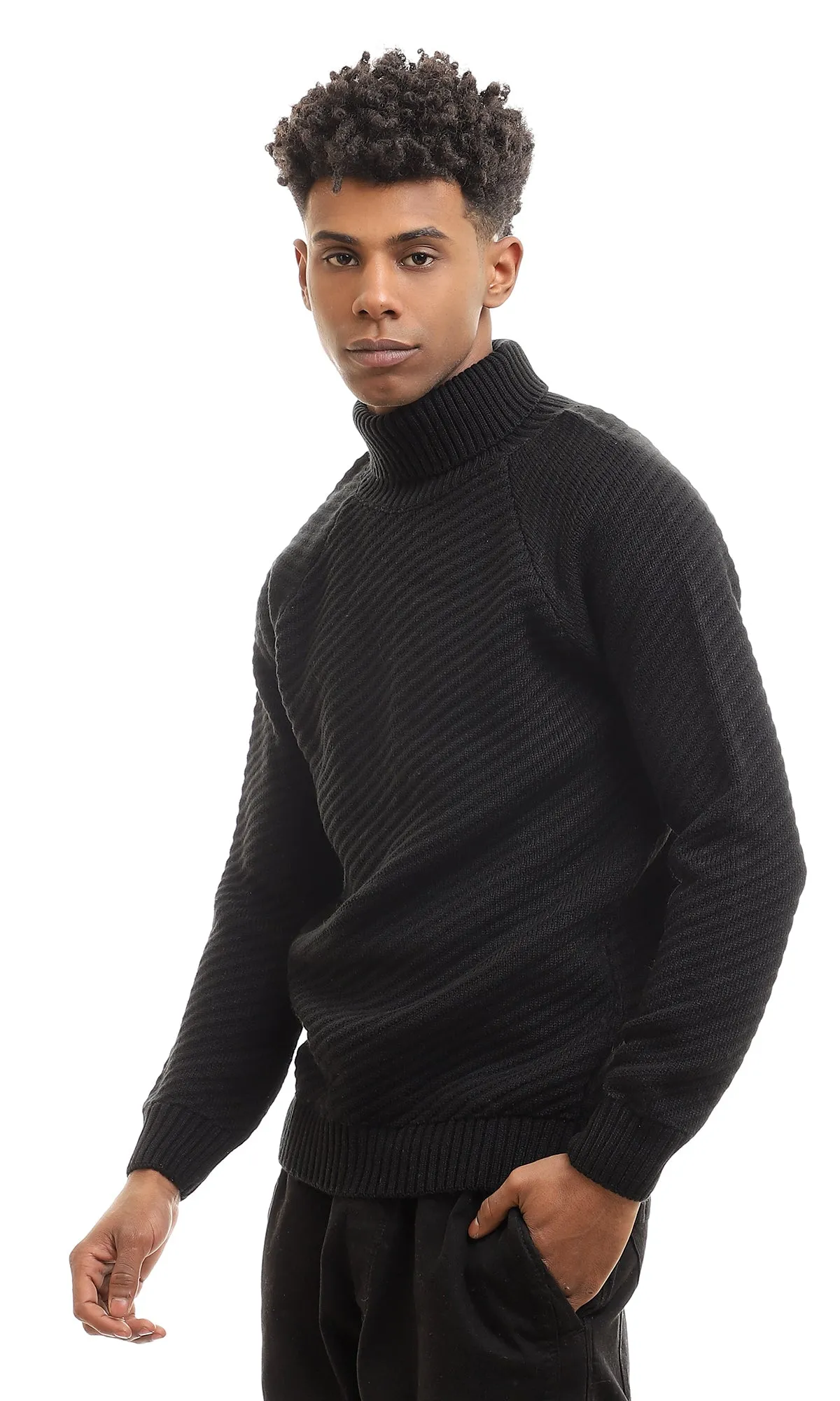 96277 Turtle Neck Black Slip On Winter Pullover