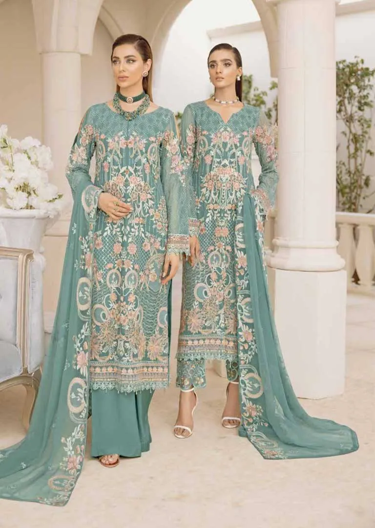 Ramsha Chevron Chiffon Suit - A-411R Readymade Elegance for Effortless Style