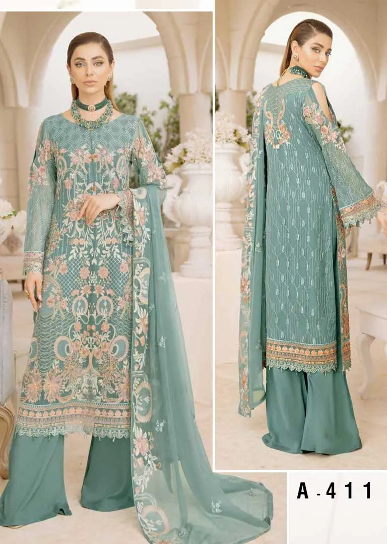 Ramsha Chevron Chiffon Suit - A-411R Readymade Elegance for Effortless Style