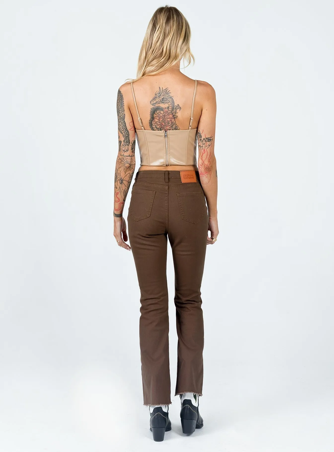 Aalia Wide Leg Denim Jeans Brown