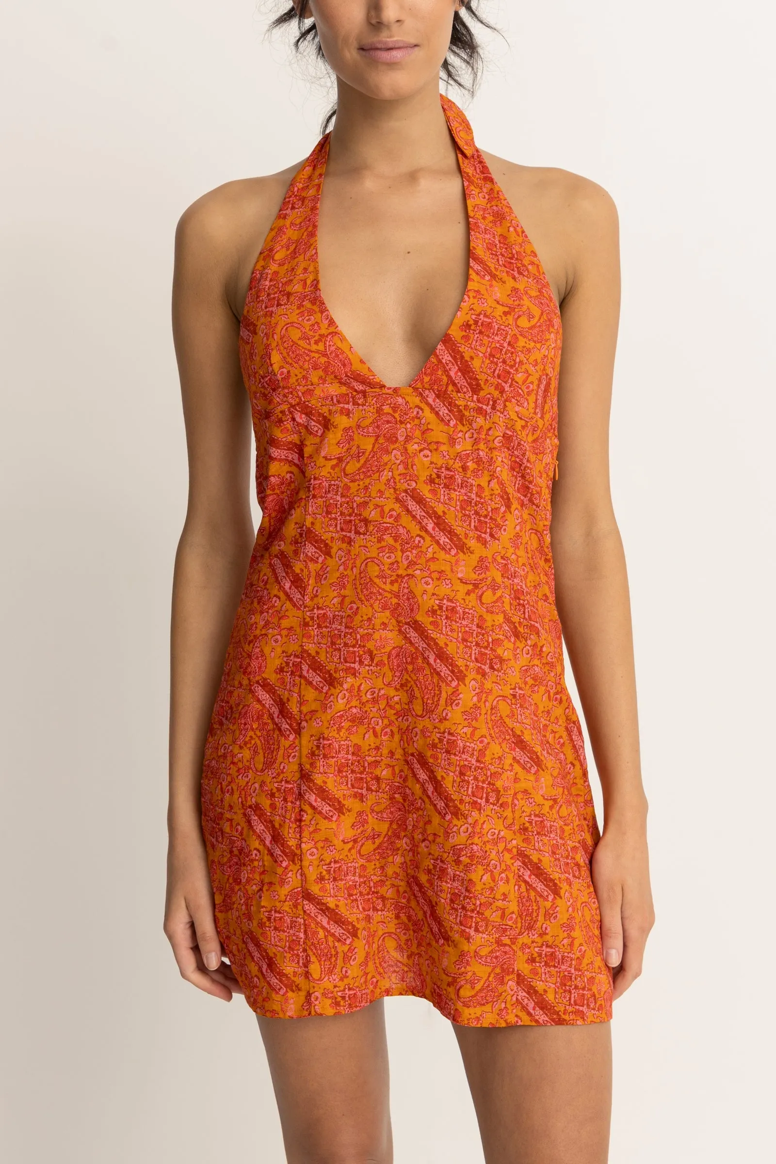 Adia Paisley Halter Dress Orange