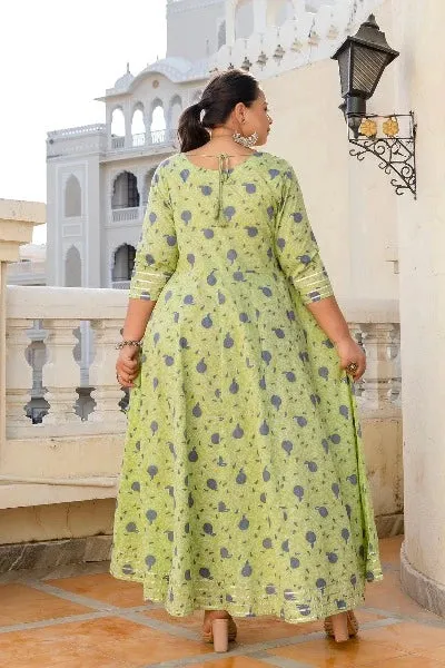 Anarkali Plus Size Pistachio Green Kurti Dupatta Set of 2