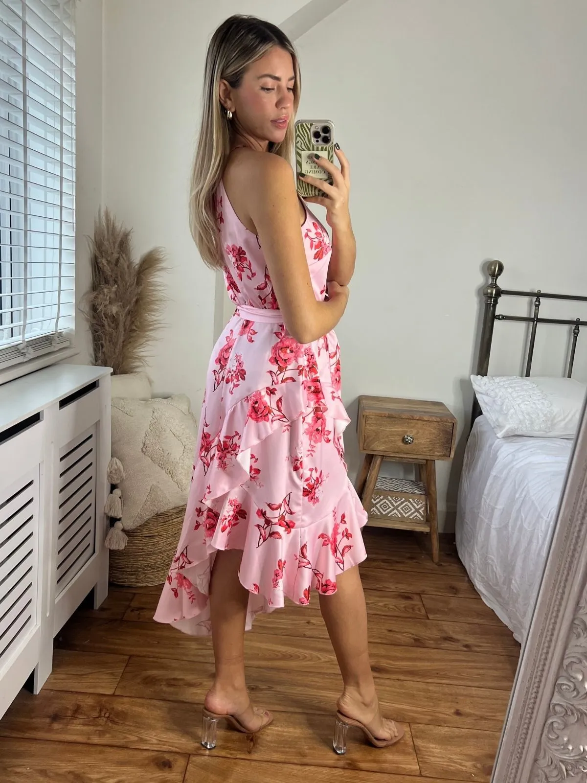 Ariana Halter Frill Dress / Blush Floral