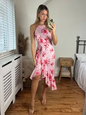 Ariana Halter Frill Dress / Blush Floral