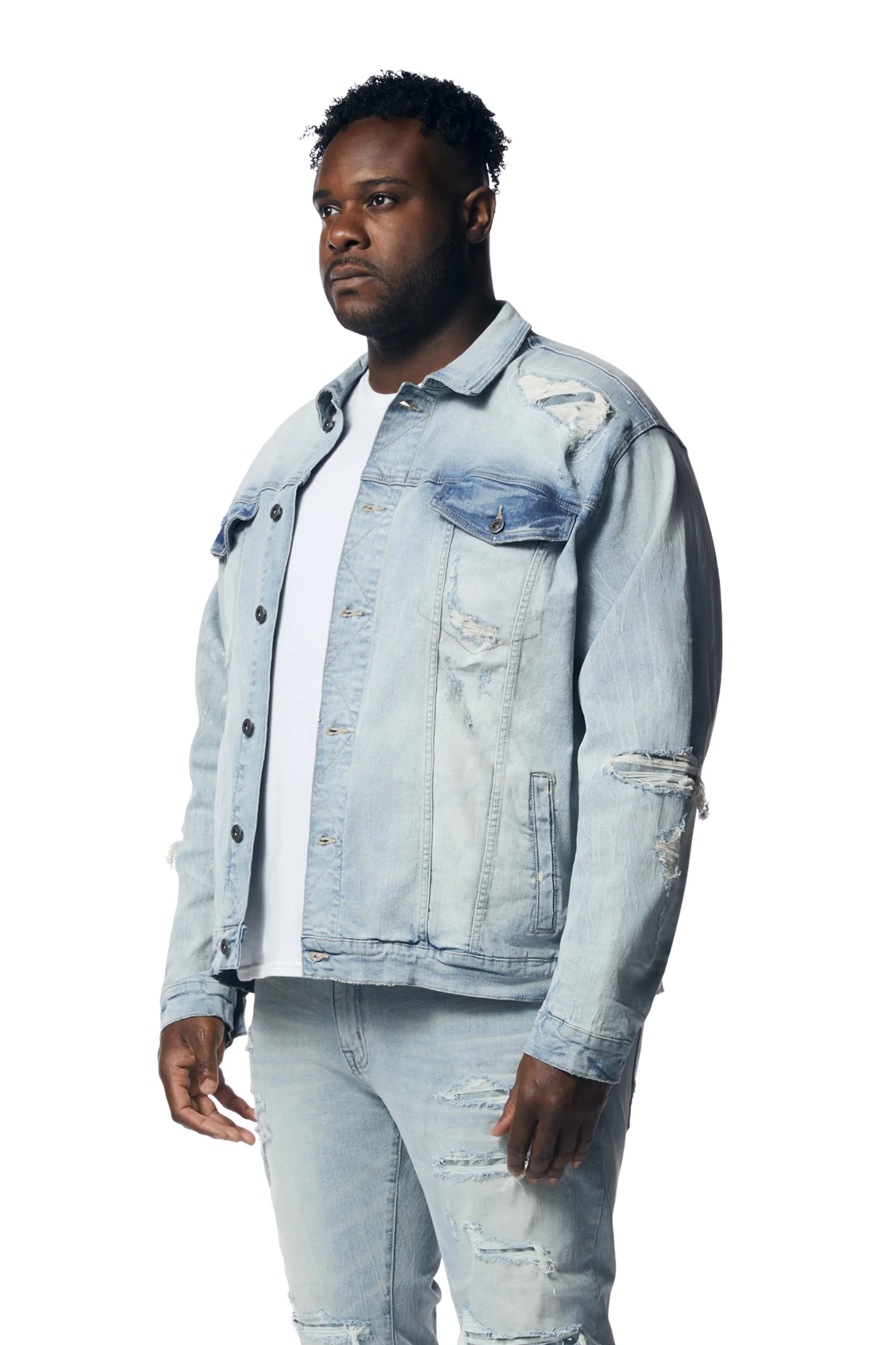 Big and Tall - Rip & Repaired Color Jean Jacket - Natick Blue