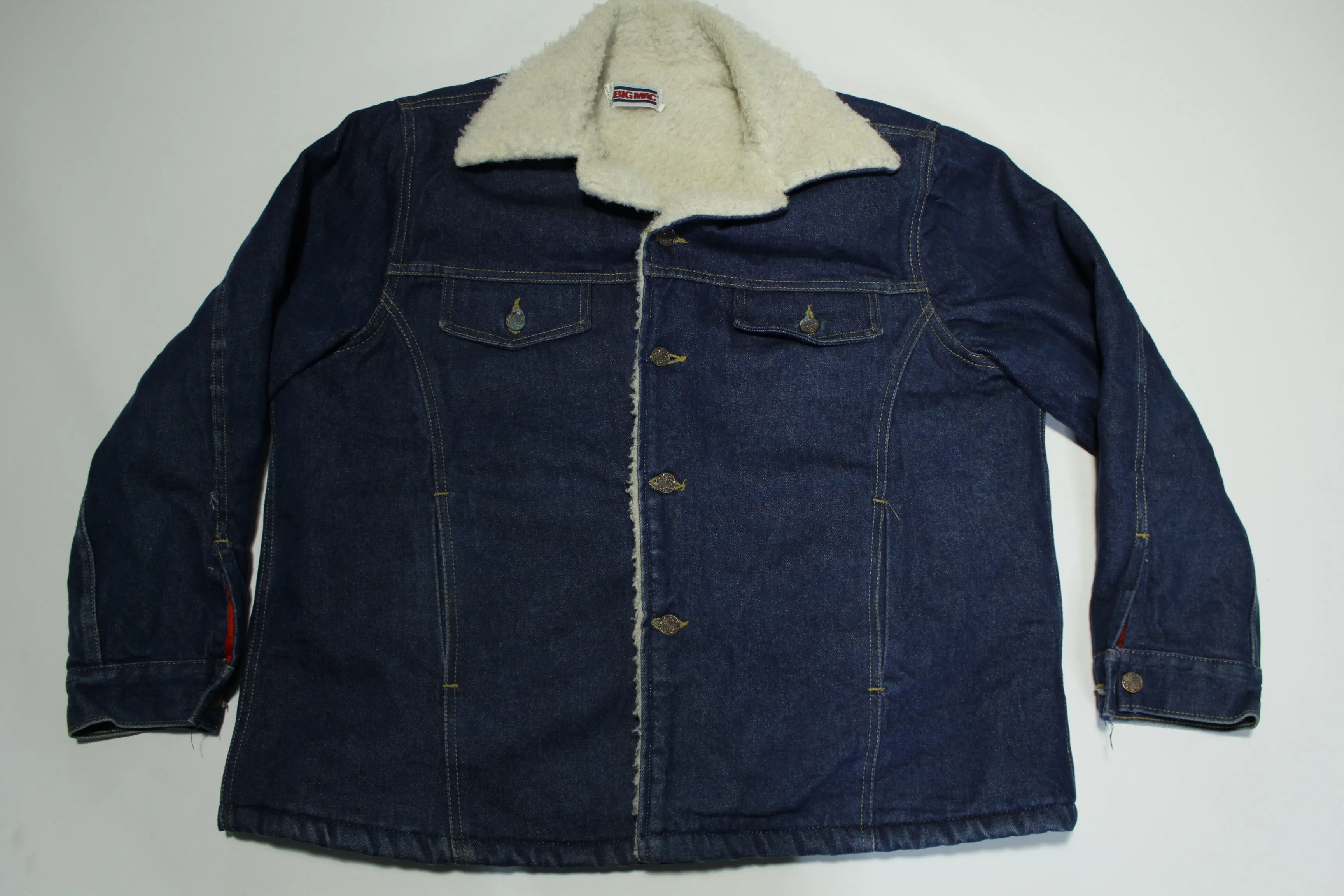 Big Mac Sherpa Lined Vintage Made in USA 80s Denim Rancher Jean Jacket