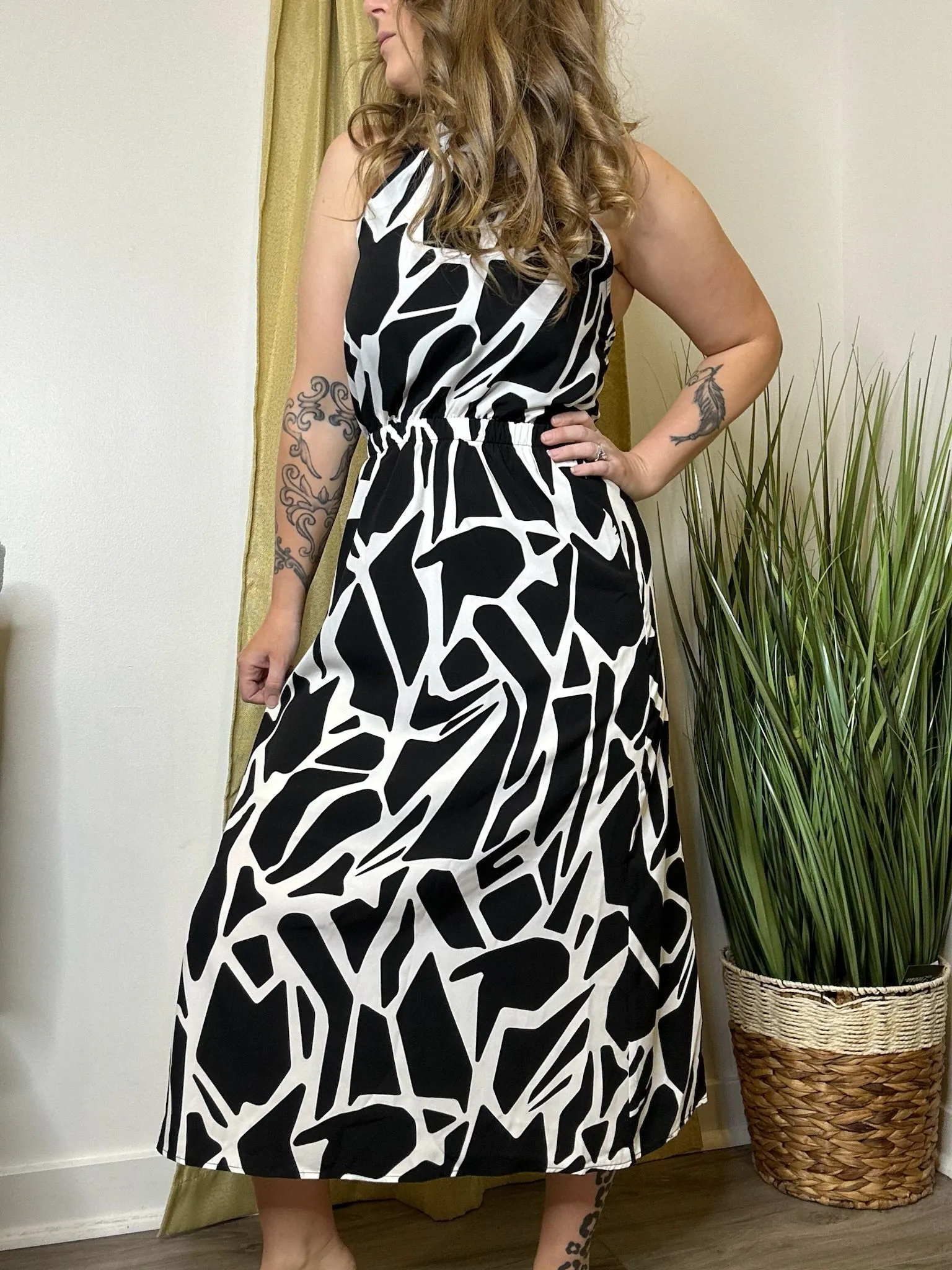 Black Abstract Halter Dress