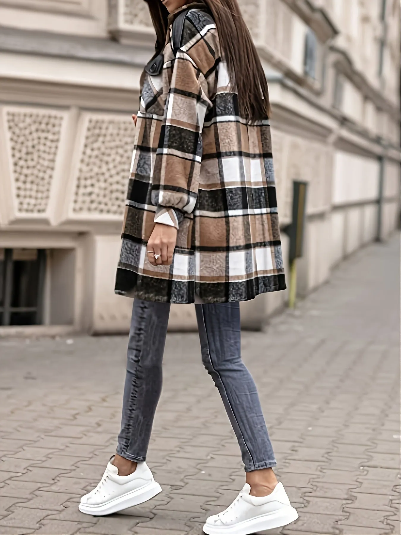 Black Plaid Shirt Long Sleeve Button Up Casual Plaid Jacket