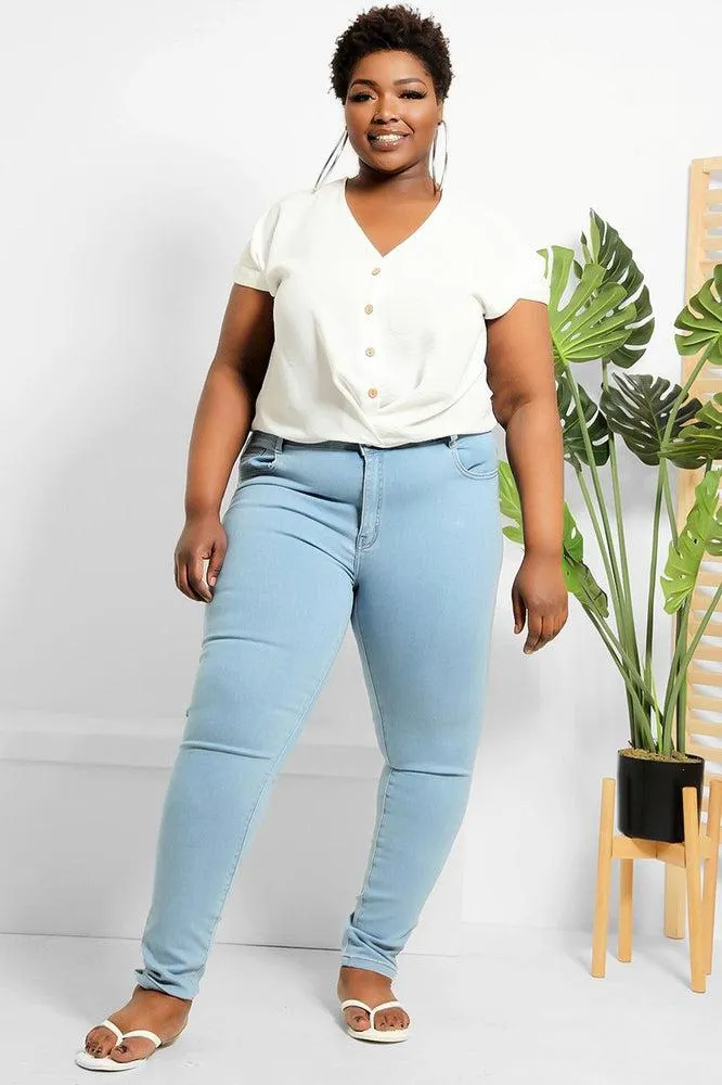 Blue Plain Skinny Stretchy Jeans