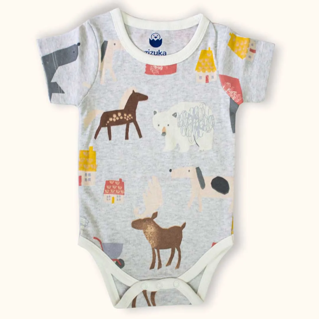 Body Suit/Onesie - Grey Cartoon Animals -100% Premium Cotton