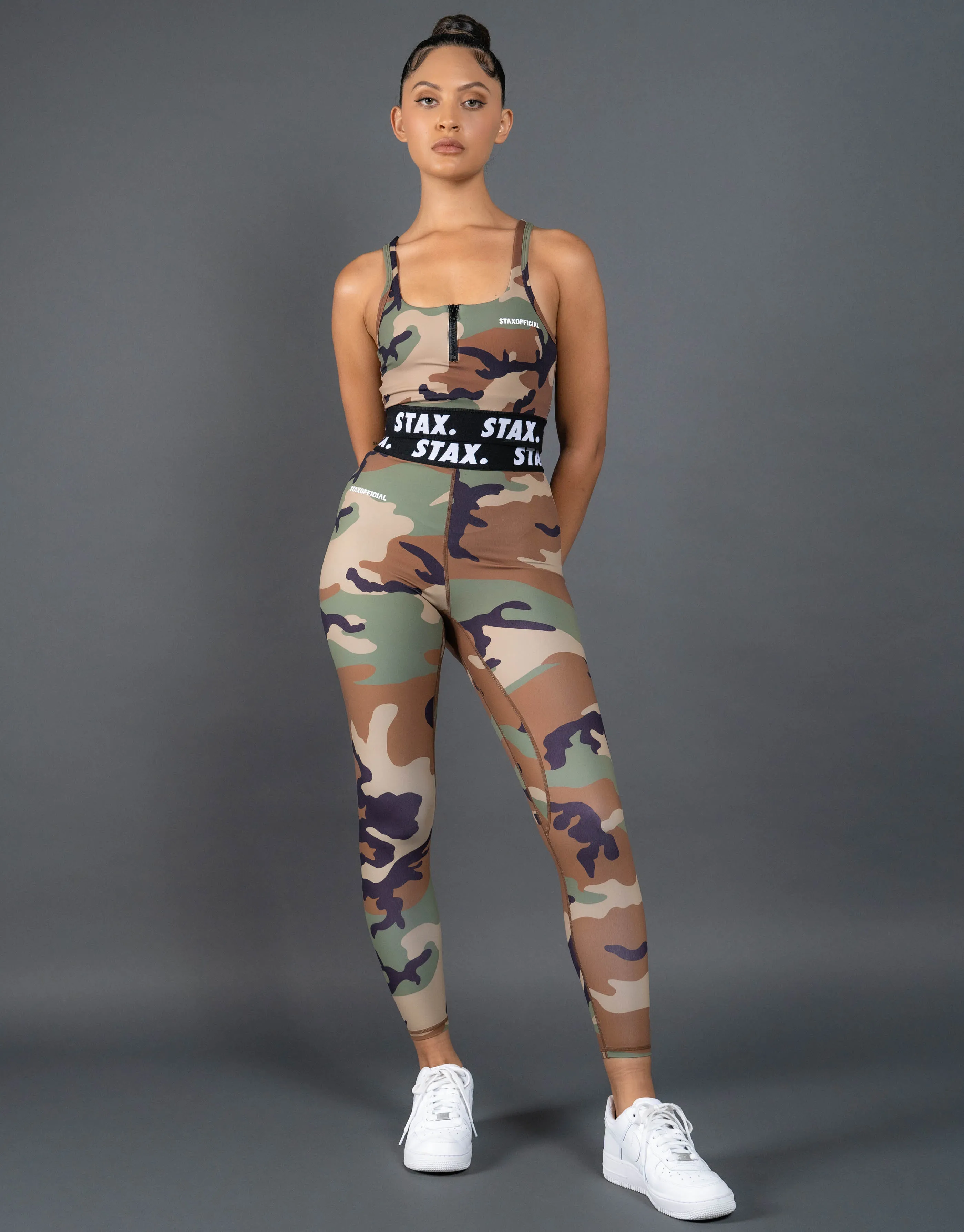 Camo WB Square Neck Crop - Black