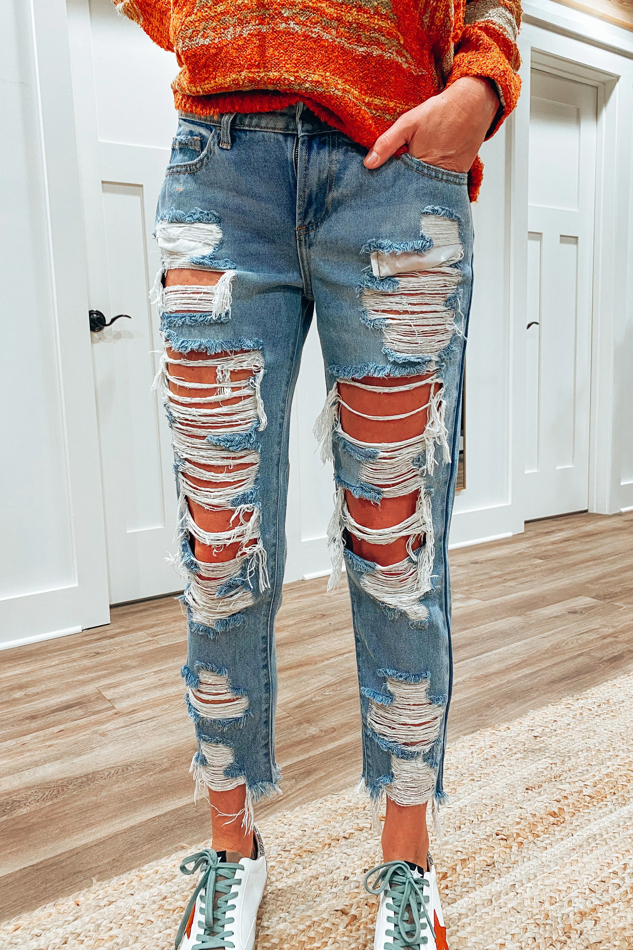 Cello Mid Rise Super Destroyed Boyfriend Jean