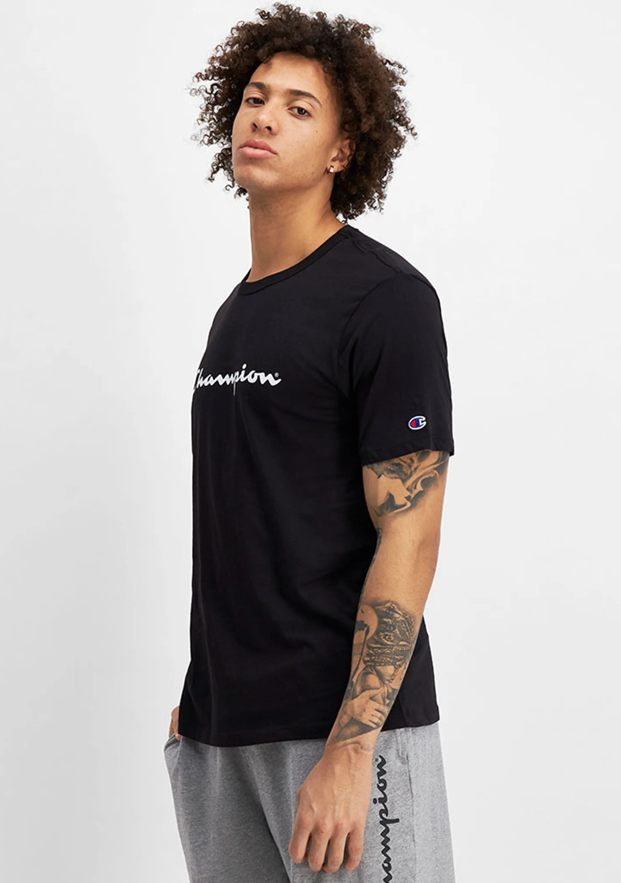 Champion Mens Script Logo Short Sleeve Tee Black <br> AXQPN BLK