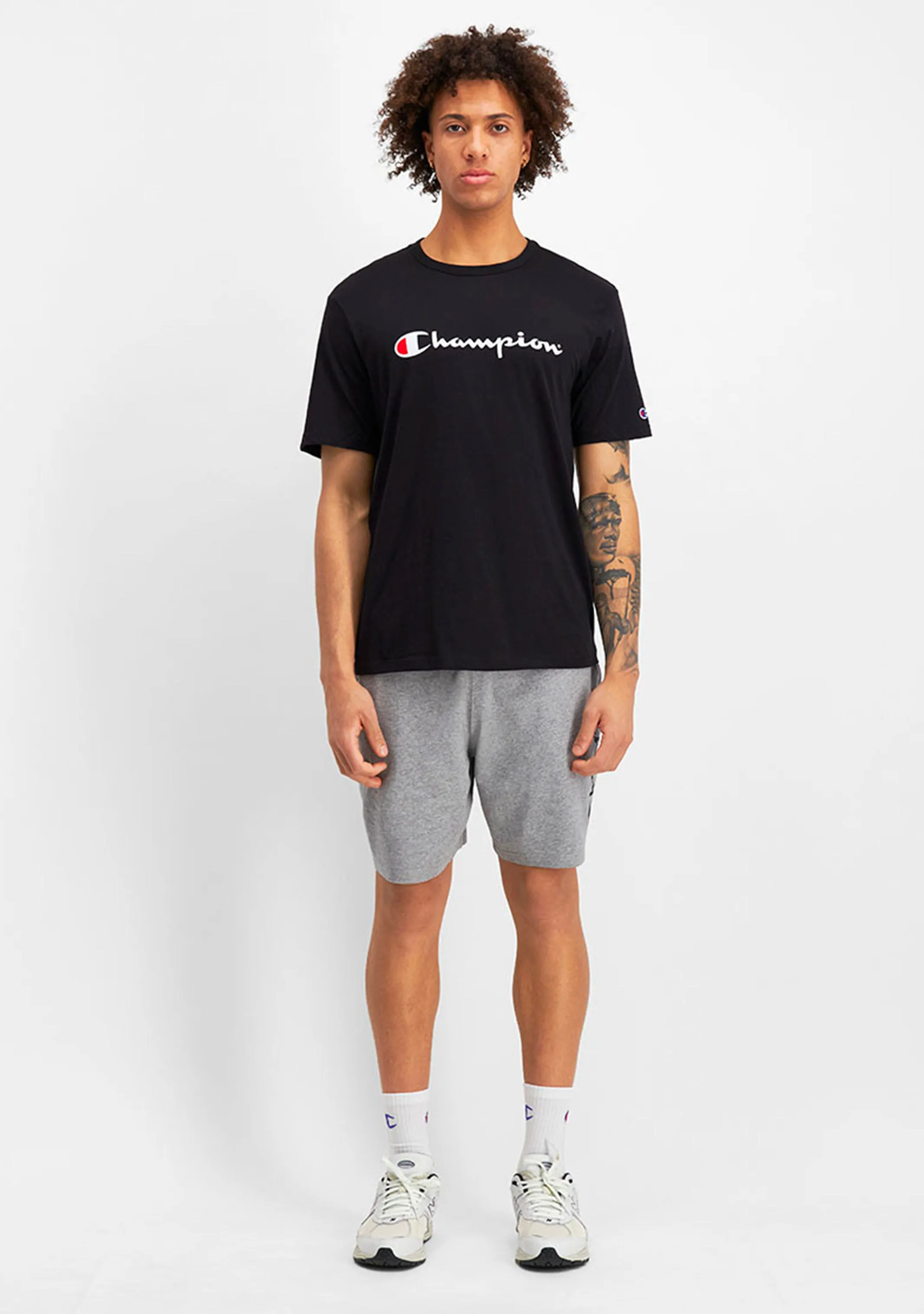 Champion Mens Script Logo Short Sleeve Tee Black <br> AXQPN BLK