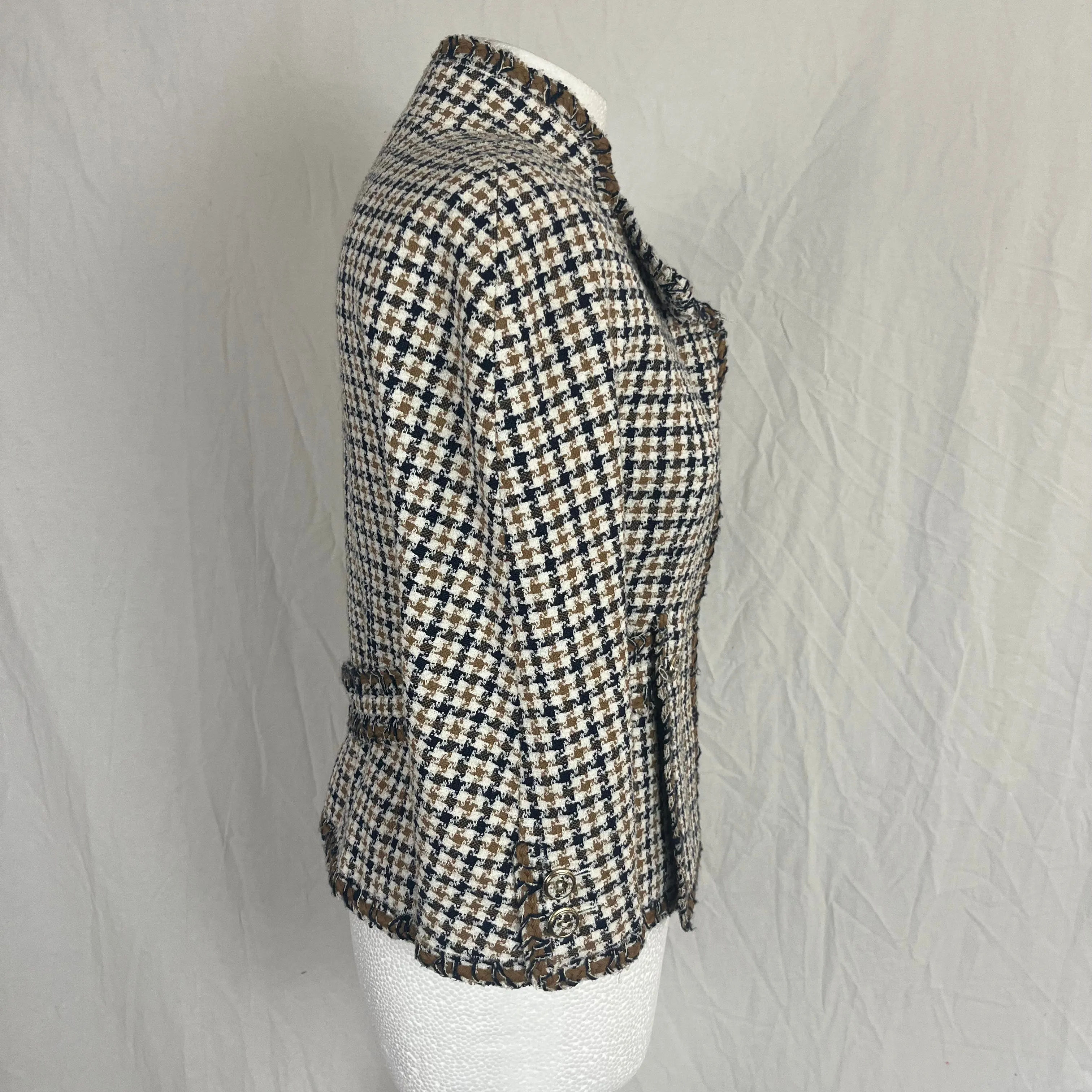 Chanel Ivory Camel & Black Check Jacket XXXS/XXS