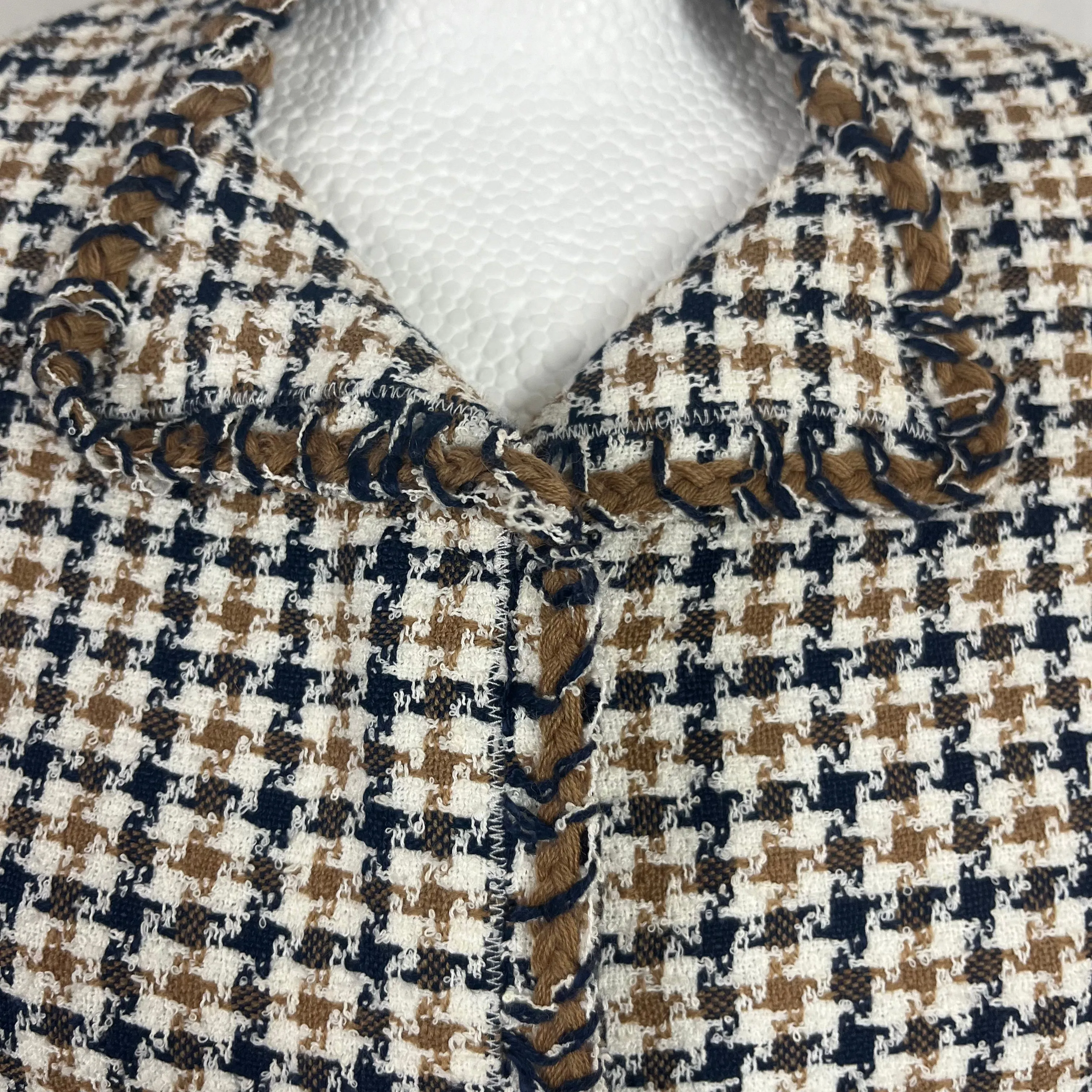 Chanel Ivory Camel & Black Check Jacket XXXS/XXS