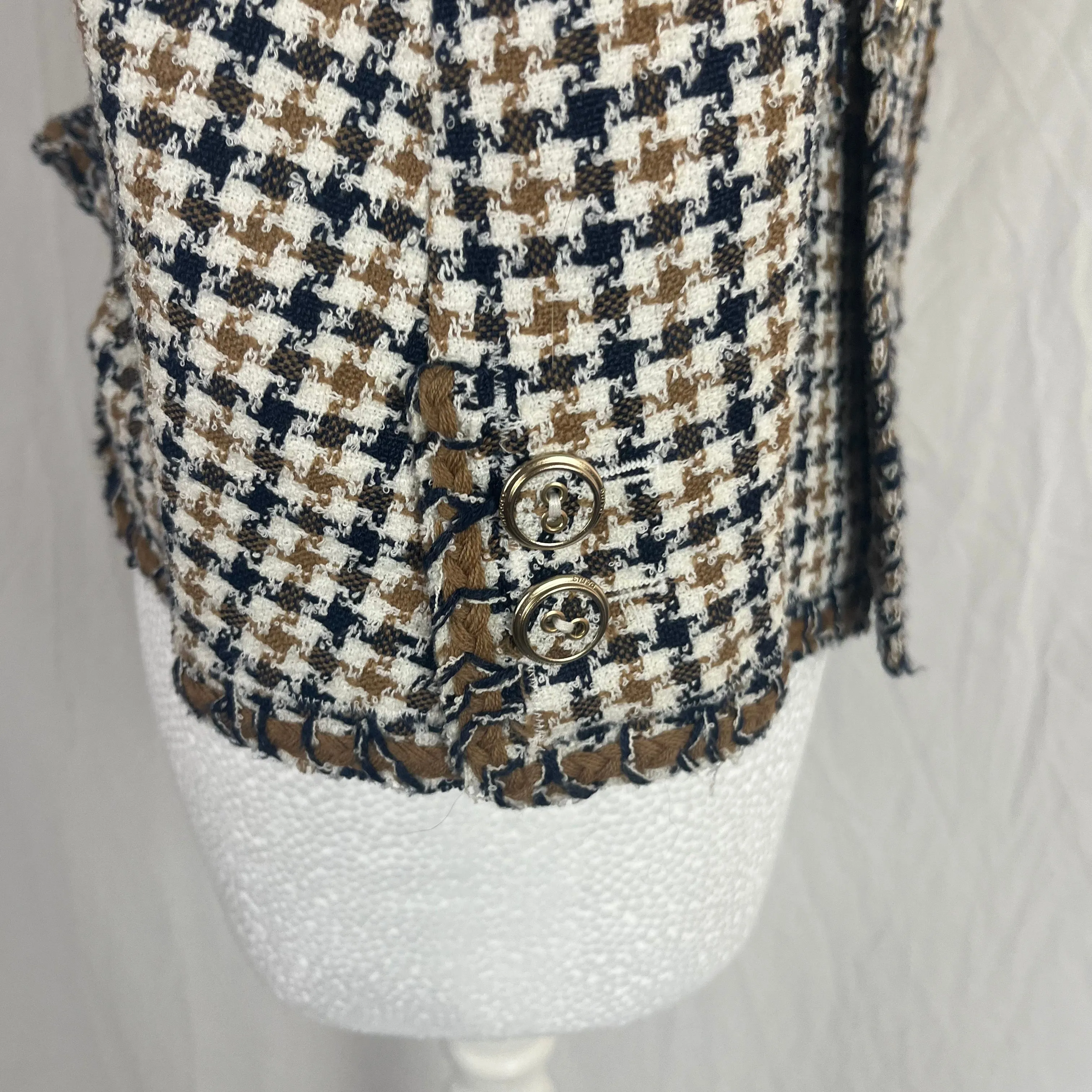 Chanel Ivory Camel & Black Check Jacket XXXS/XXS