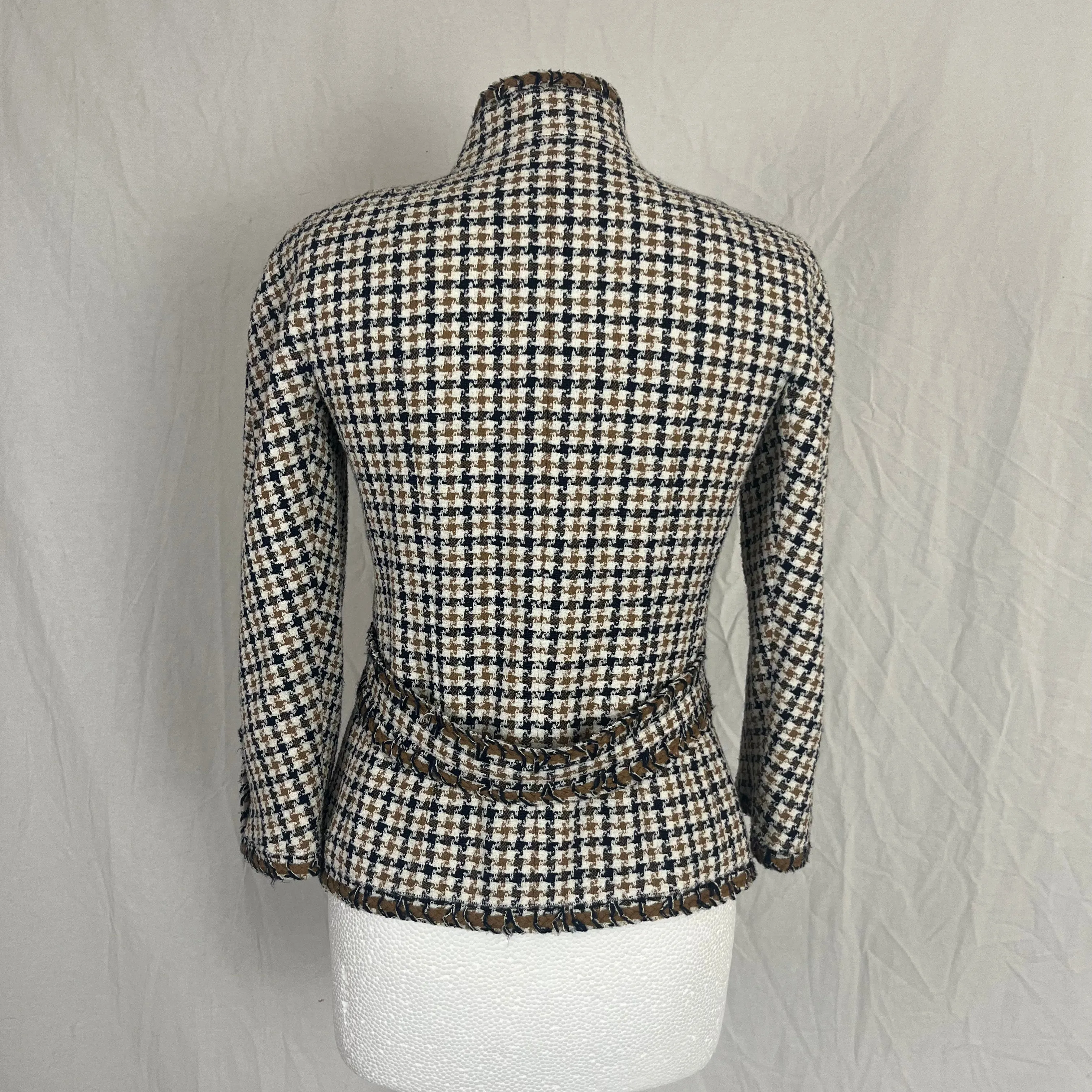 Chanel Ivory Camel & Black Check Jacket XXXS/XXS