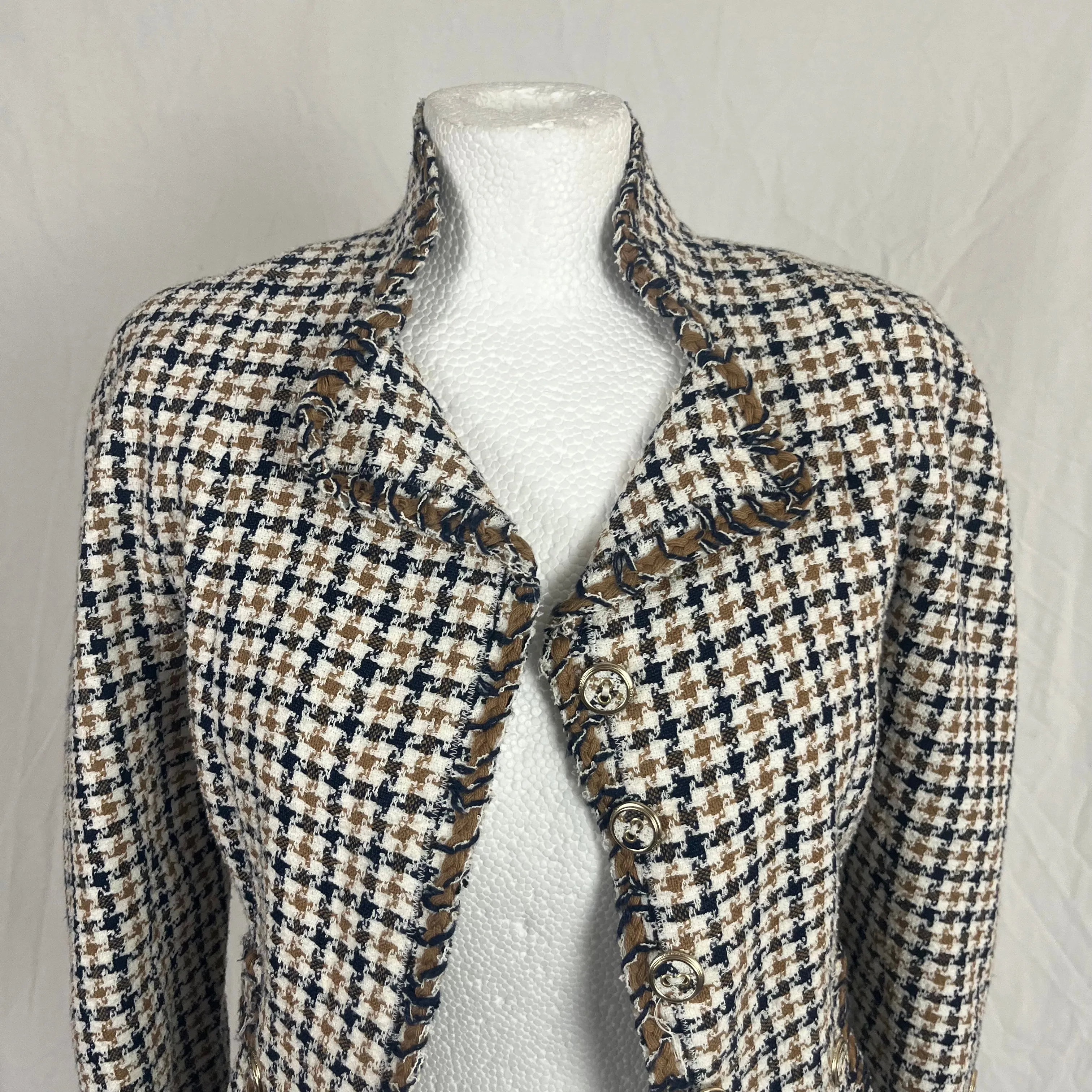 Chanel Ivory Camel & Black Check Jacket XXXS/XXS