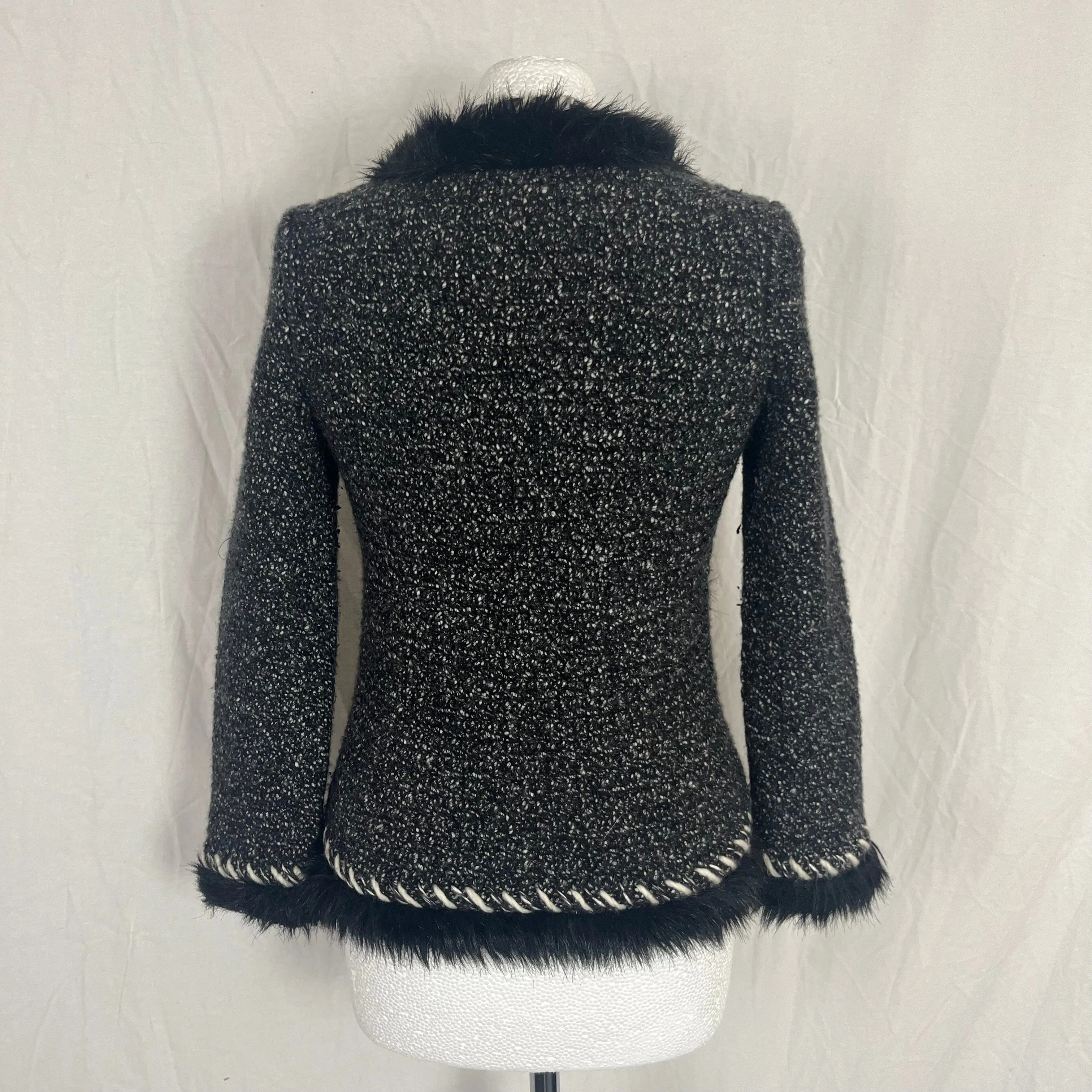 Chanel Monochrome Boucle Cashmere Jacket with Faux Fur Trim XXS/XS