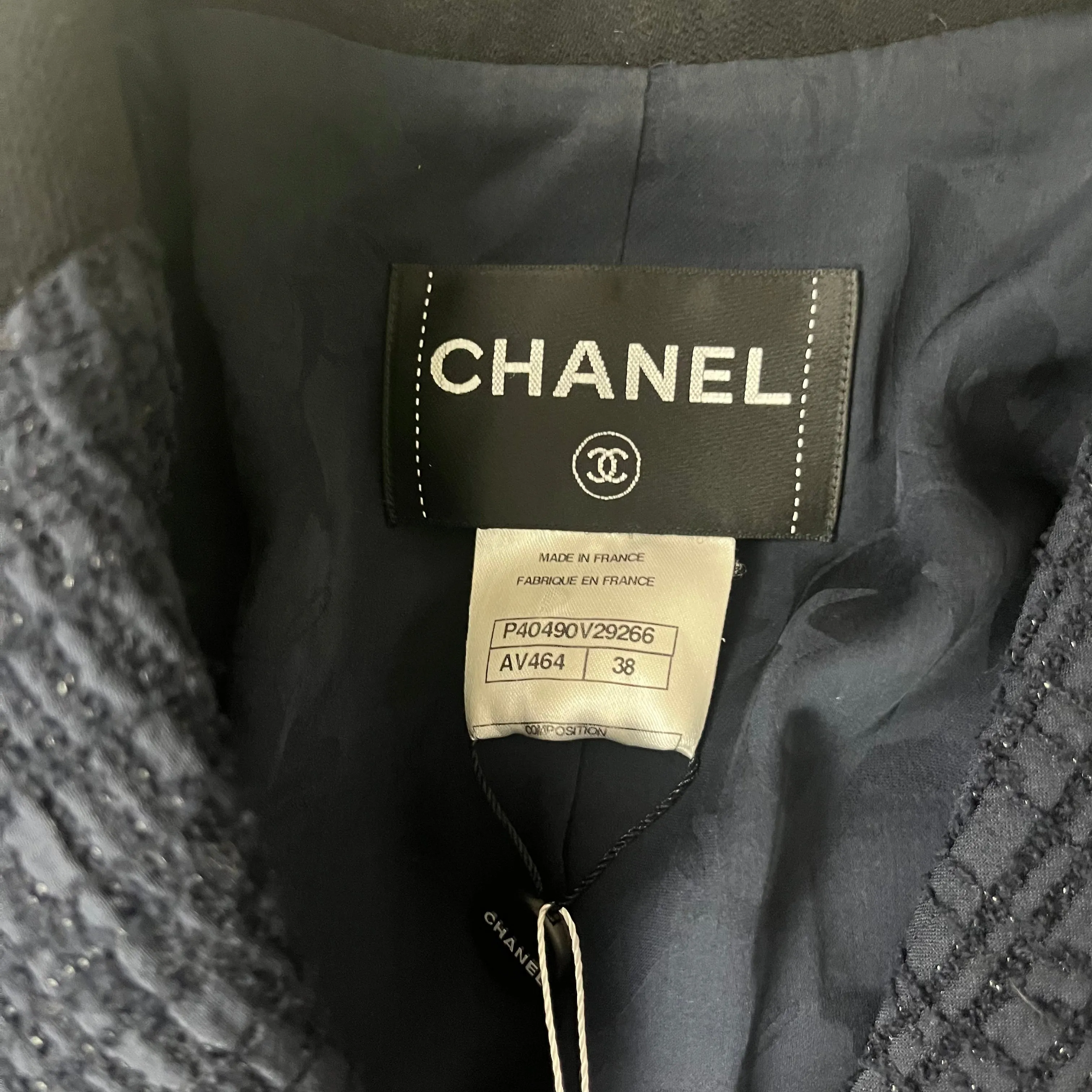 Chanel Navy Sparkle Wool & Silk Tuxedo Jacket XS/XXS