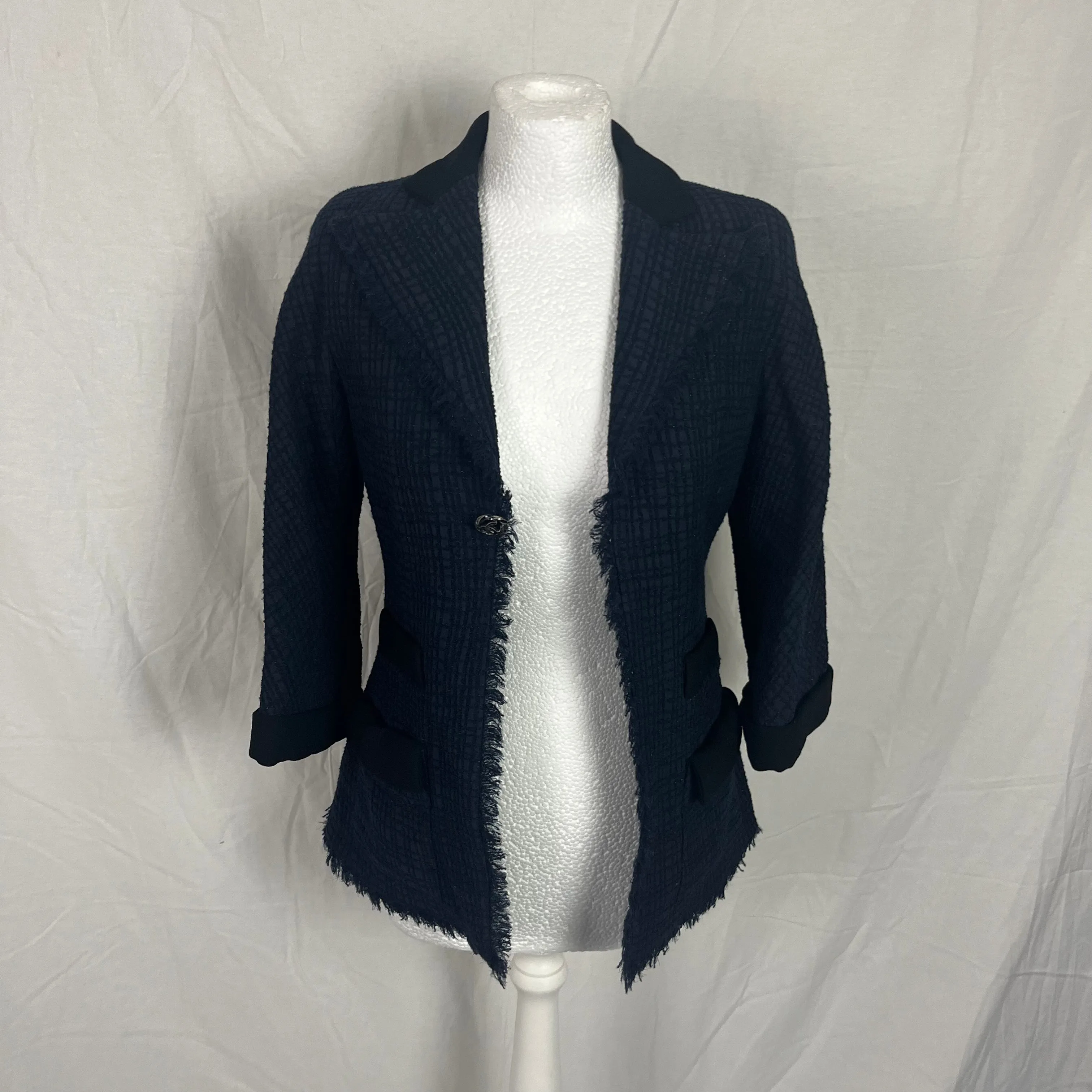 Chanel Navy Sparkle Wool & Silk Tuxedo Jacket XS/XXS