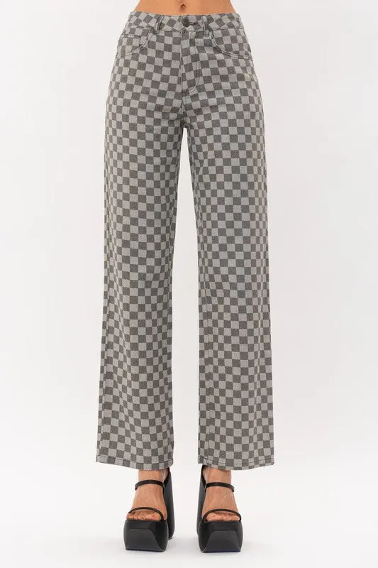 Checkered Straight Leg Jeans