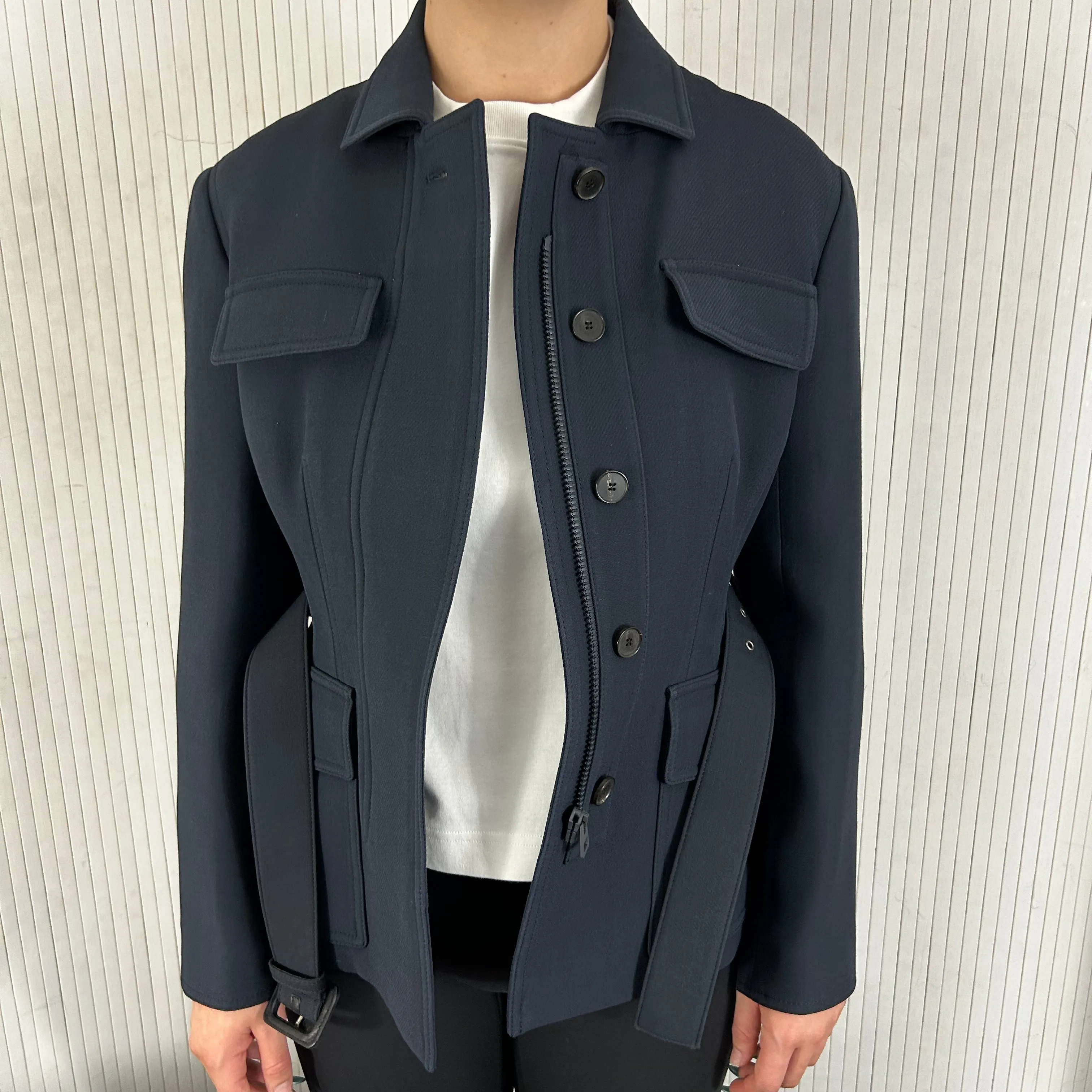 Christian Dior Brand New 3000 Navy Silk & Wool Belted Jacket S