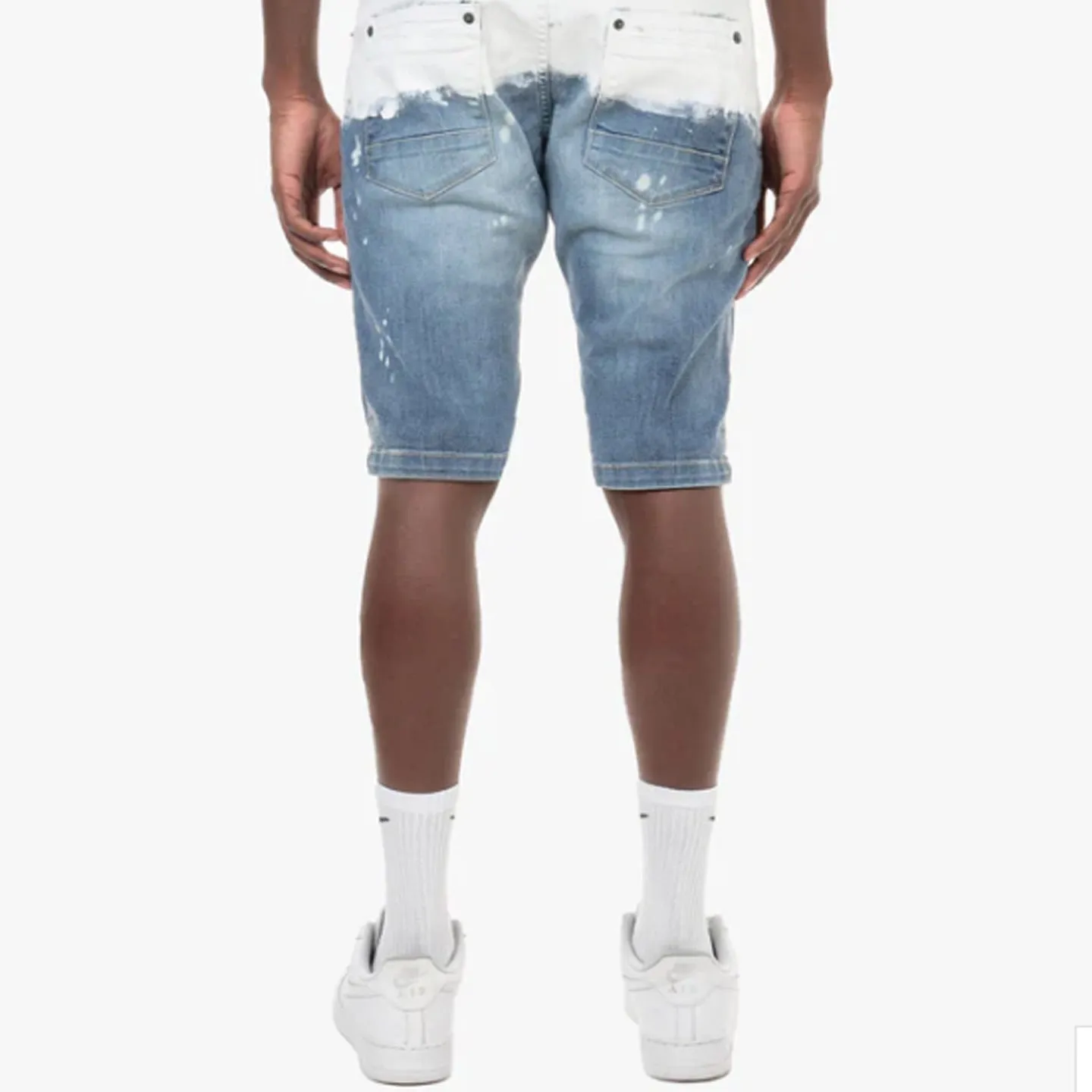 Copper Rivet Ripped Washed Jean Short (Light Sand Blue)