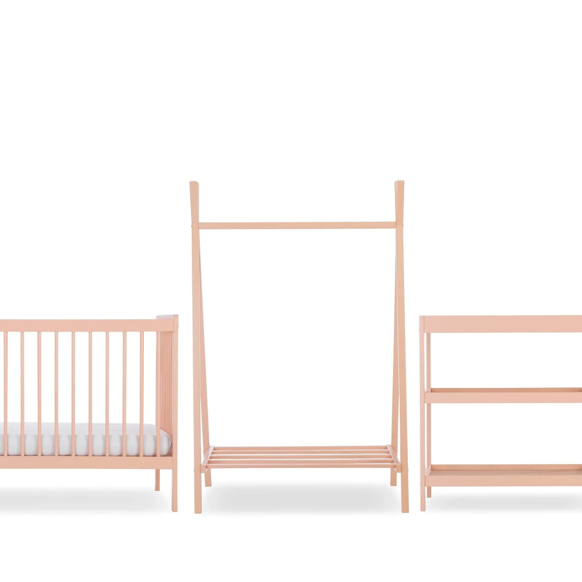 CuddleCo Nola 3pc Set Changer, Cot Bed and Clothes Rail - Soft Blush