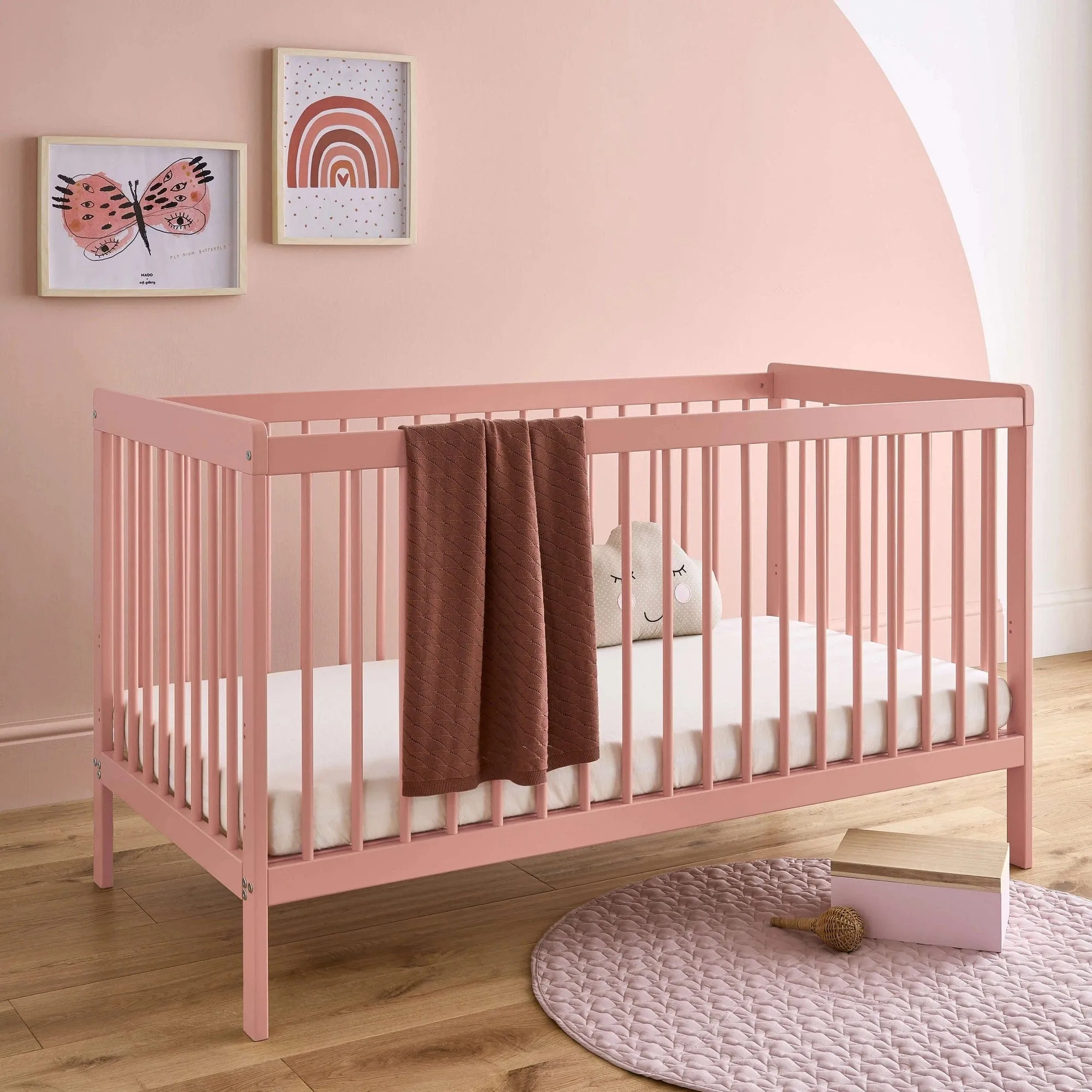 CuddleCo Nola 3pc Set Changer, Cot Bed and Clothes Rail - Soft Blush