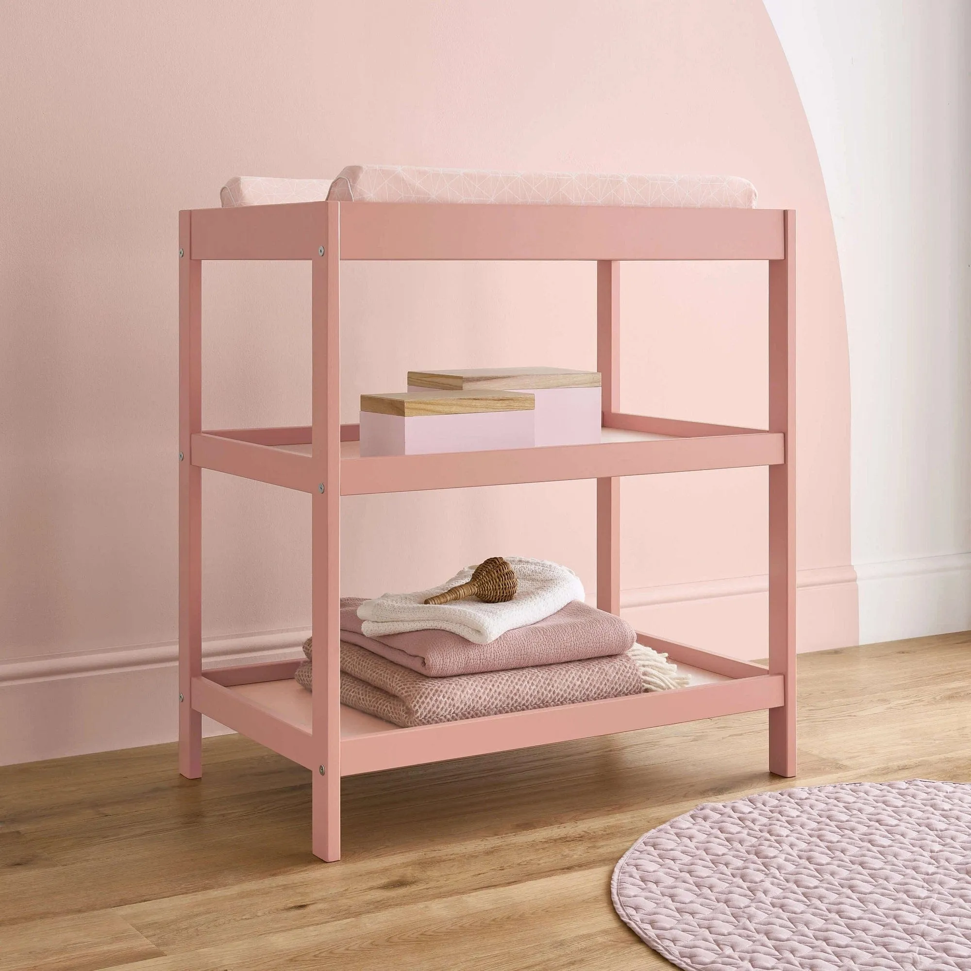 CuddleCo Nola 3pc Set Changer, Cot Bed and Clothes Rail - Soft Blush