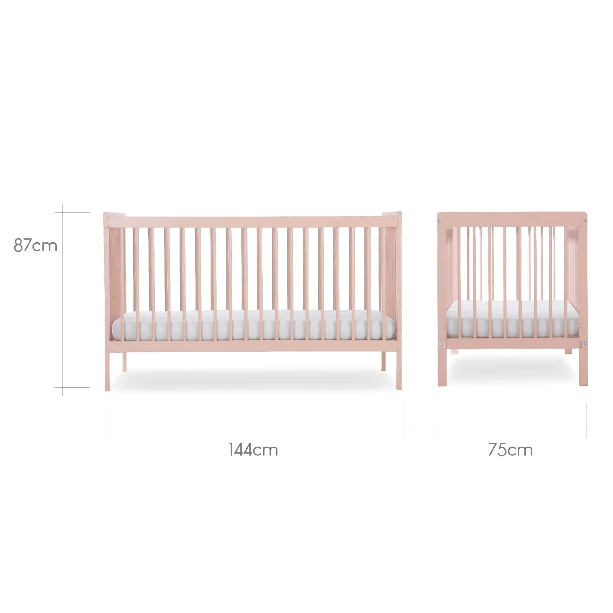 CuddleCo Nola 3pc Set Changer, Cot Bed and Clothes Rail - Soft Blush