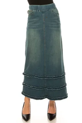 Debbie Long Jean Skirt-Ruffle Vintage Wash