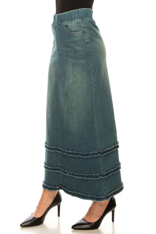 Debbie Long Jean Skirt-Ruffle Vintage Wash