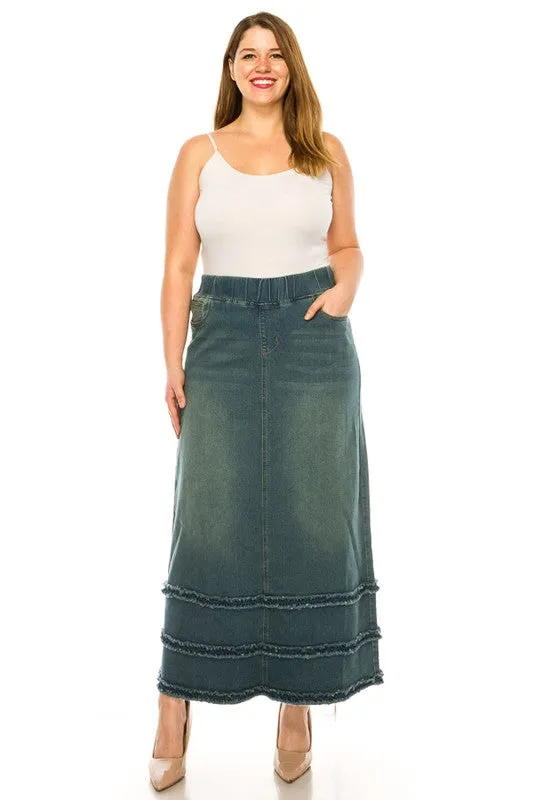 Debbie Long Jean Skirt-Ruffle Vintage Wash