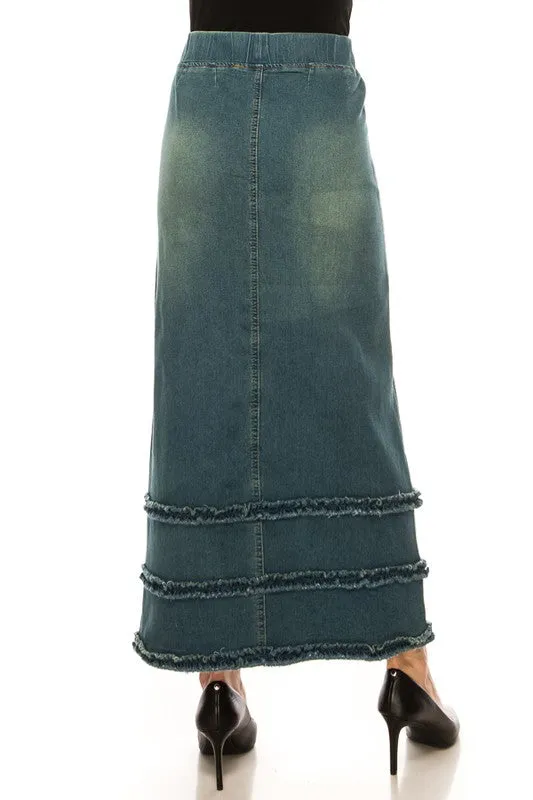 Debbie Long Jean Skirt-Ruffle Vintage Wash