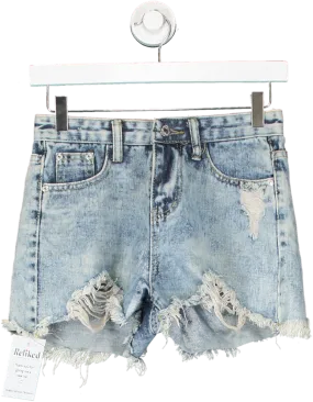 Denim Wise Blue Distressed High Waisted Denim Shorts UK 6