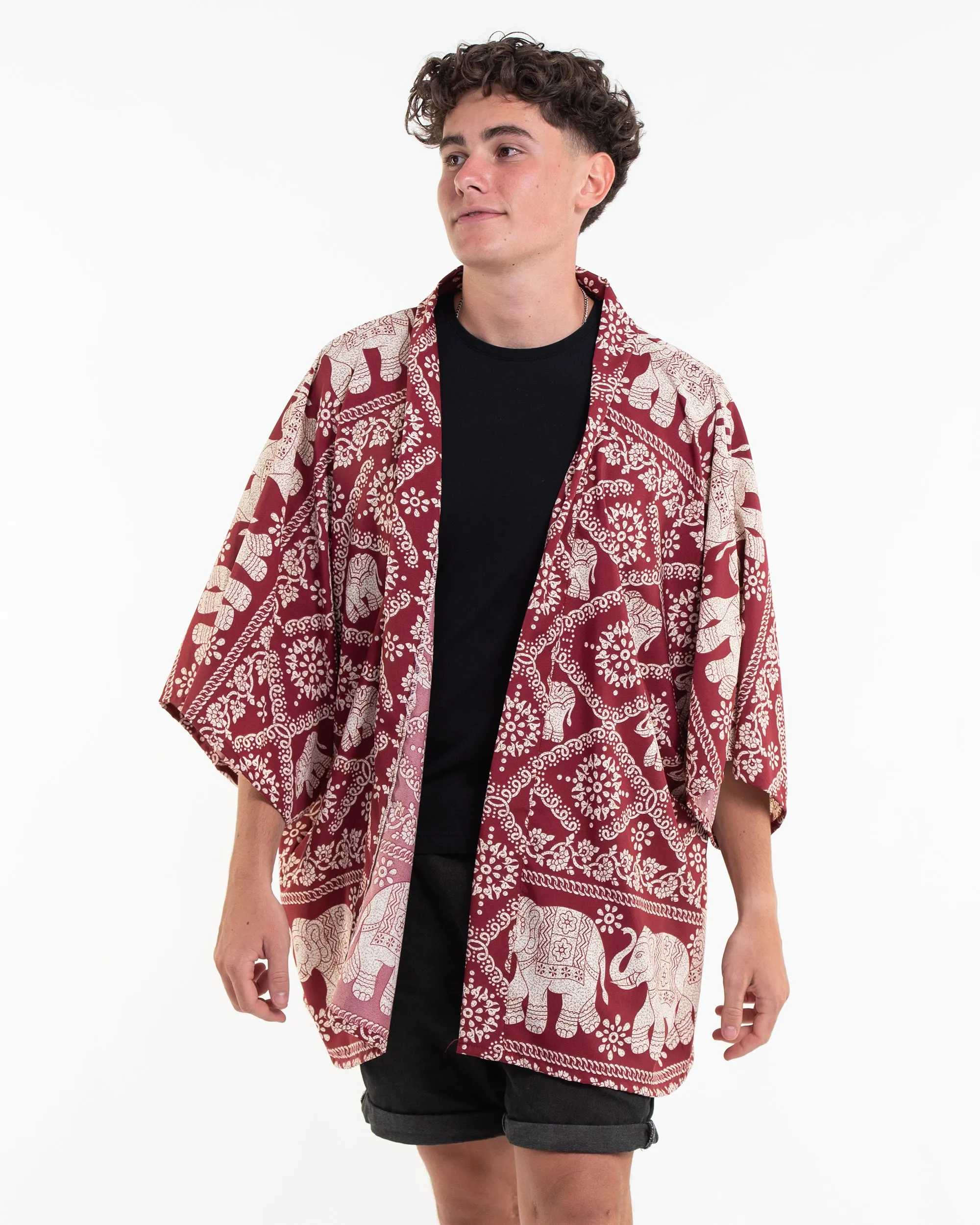 Diamond Elephant Kimono Cardigan in Red