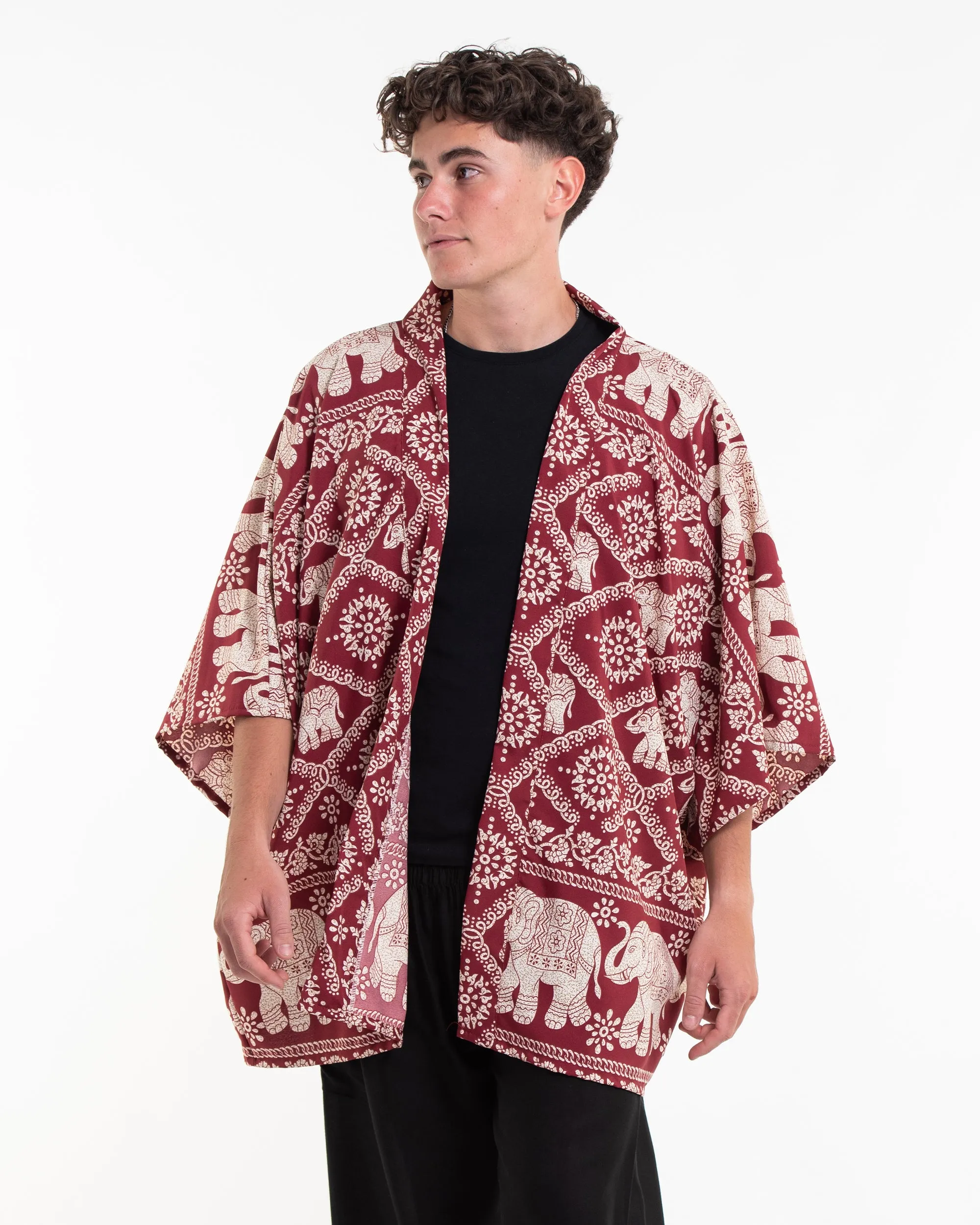 Diamond Elephant Kimono Cardigan in Red