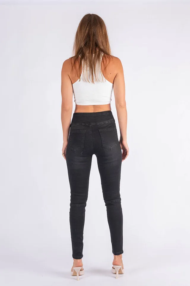 Elastic Waist Biker Jean