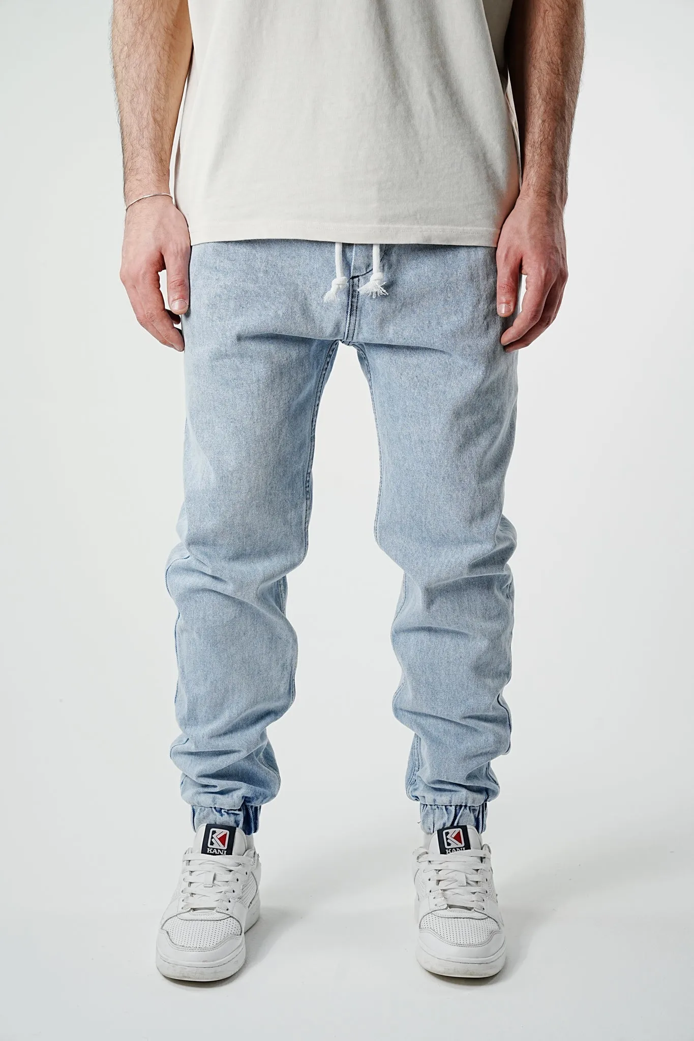 Essential Ice Blue Elasticated Denim Jogger Pants for Comfort and Style