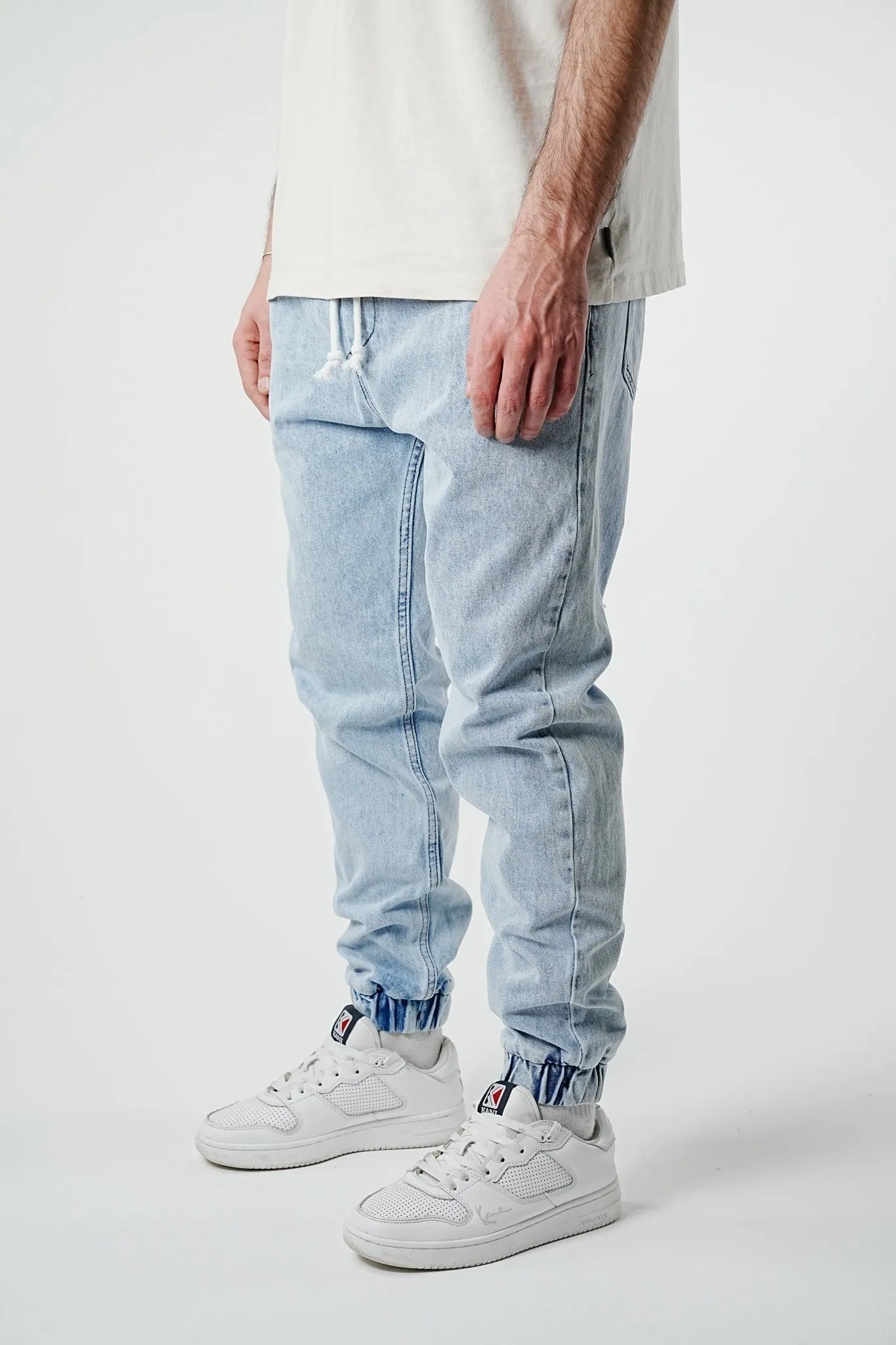 Essential Ice Blue Elasticated Denim Jogger Pants for Comfort and Style