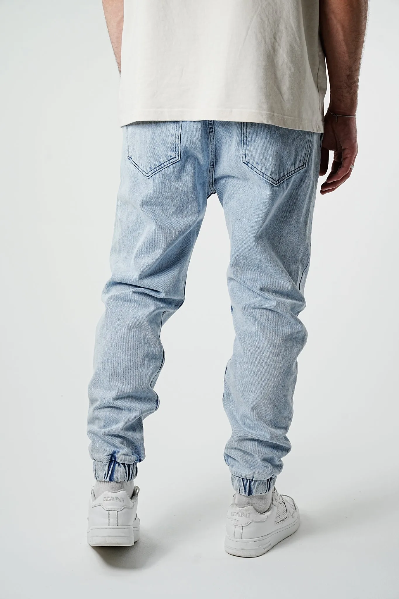 Essential Ice Blue Elasticated Denim Jogger Pants for Comfort and Style