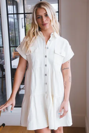 Faith Denim Button Up Dress, Off White